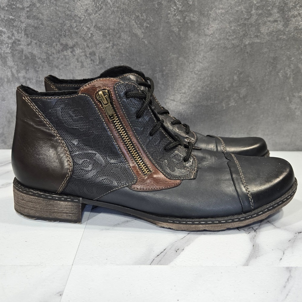 Remonte Rieker Ankle Boots Womens 11 EU 43 Black Leather Lace Up Zip Comfort